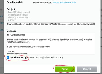 Xero send remittance advice